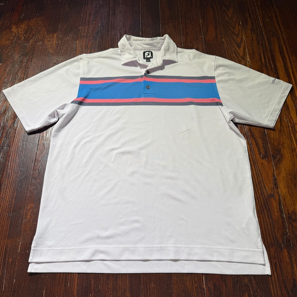 FootJoy Polo Mens XL White Stripes Stretch Golf Performance *Glade Springs Logo*